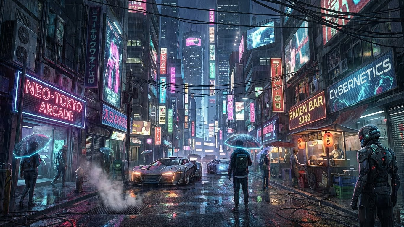 Cyberpunk scene generated by Nano Banana from Custom